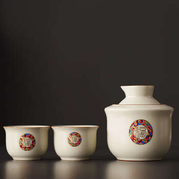 Yusenyi wine warmer, household wine warmer, hot wine pot, rice wine, white wine, sake cup, wine set furuyao yuanyue wine warmer set (one pot, two cups) 150ml