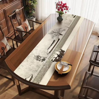 Yusenyi new chinese oval table mat transparent pvc soft glass tablecloth no-wash waterproof oil-proof anti-scalding tea heavy snow 11-customized contact customer service (round oval...