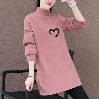 Romont french german velvet mid-length top for women covering buttocks 2025 autumn and winter clothing plus velvet thickened t-shirt slimming bottoming shirt pink high-quality double-sided german velvet fabric m