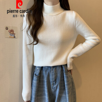 Pierre cardin fat mm large size one-piece velvet half-turtleneck sweater for women autumn and winter plus velvet thickened bottoming shirt slim inner knitted top white m (recommended 90-100 pounds)