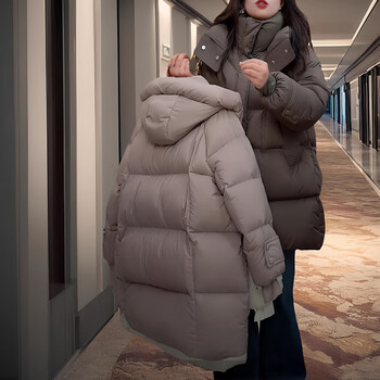 Duck purple goose down jacket women 2025 new mid-length puff down jacket cold-proof and windproof hooded thickened warm jacket milk tea purple gray mid-length s wear under 105 catties