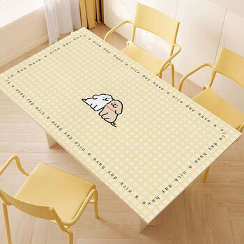 Fantasy student rectangular tablecloth internet celebrity puppy table mat no-wash oil-proof waterproof anti-scalding tablecloth wipeable cute cartoon line puppy f 80x140cm