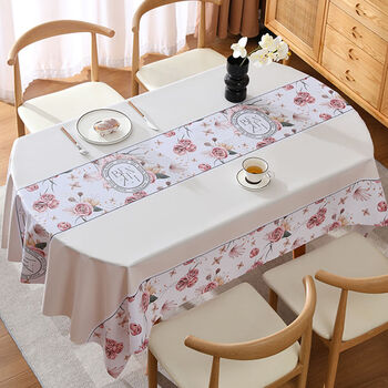 Yusenyi tablecloth, no-wash waterproof, oil-proof, and anti-scalding dining tablecloth and table mat, oval coffee table, light luxury and high-end sense 2025 new style, blooming age 2.0 upgraded encryption cloth, waterproof and oil-proof, 140x200cm, suitable for 6 people rectangular/oval table