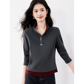 Xinfeiyu fashionable temperament casual contrasting color comfortable bottoming shirt 25 autumn and winter new style versatile commuting style slimming top for women