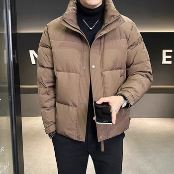 Duck stand collar down jacket men's winter thickened 2025 new trendy brand solid color casual short jacket yaya high-end coffee color 2xl