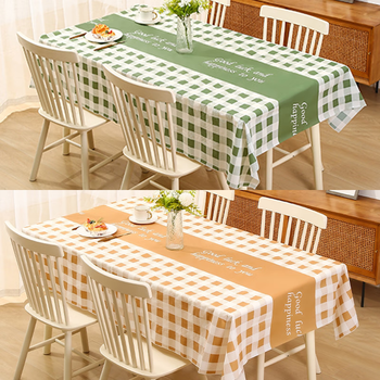 Fantasy style tablecloth, no-wash, mildew-resistant tablecloth, coffee table and table mat, office warm tablecloth, english green and white weave grid, coffee and white weave grid, value-for-money 2-pack 137x90cm (double table/desk)