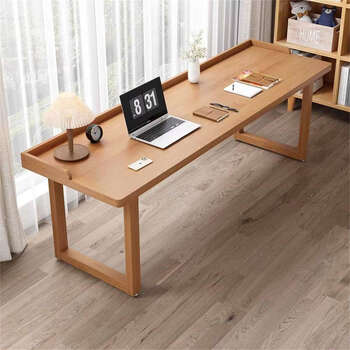 Yusenyi desk with baffle to prevent falling, home sofa balcony study table double computer desk, all solid wood desk with baffle, red oak color 180x70x75cm