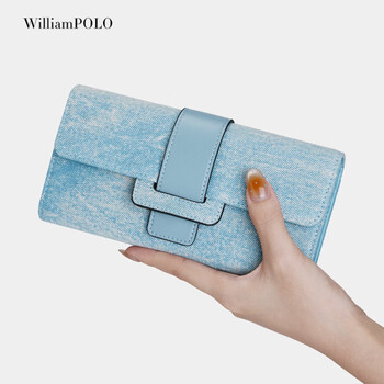 Williampolo tie dye wallet women's long style 2025 latest fashion storage clutch multifunctional large capacity wallet card holder tie dye blue-10 cards/counter gift box