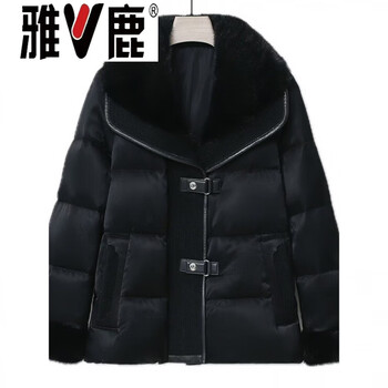 Yalu haining mink fur jacket women's goose down down jacket whole mink real mink fur embroidered fashionable young coat black black l (140-160 catties)