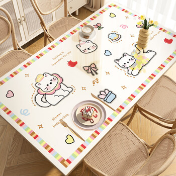 Yingfan new cartoon pvc tablecloth no-wash waterproof and oil-proof soft glass table mat cute light luxury high-end coffee table mat sweet cartoon cat 3.0 soft glass no-wash oil-proof 1080h 75x130cm safe and environmentally friendly