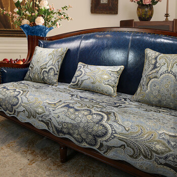 Fantasy winter european sofa cushion high-end luxurious anti-slip cushion for all seasons american genuine leather cover cushion customized orlando curved edge green blue 95x80cm