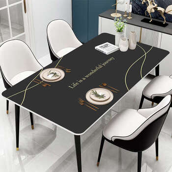 Yusenyi dining table mat, atmospheric household table mat, waterproof and oil-proof, wash-free coffee table tablecloth, anti-scalding pgzd317 vast black dreamland 90x180cm