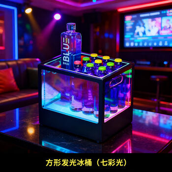 Fantasy bar luminous frozen ice bucket colorful injection molded ice bucket champagne beer frame square luminous ice bucket colorful light