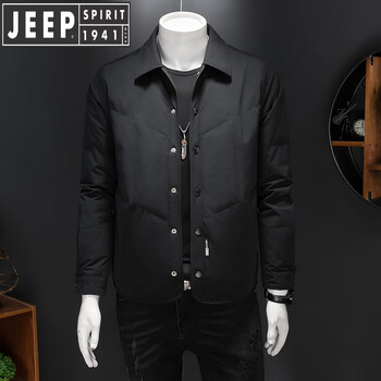 Jeep spirit90 white duck down lightweight shirt-style down jacket men's autumn and winter 2025 new loose warm jacket jacket men's trendy black m