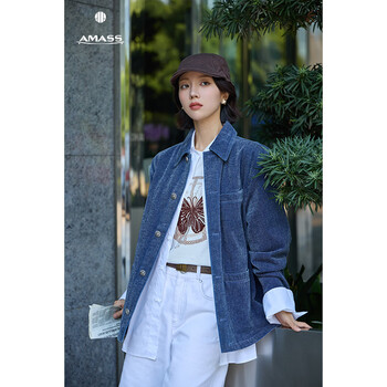 Amass/amass fashion casual loose trendy retro classic long-sleeved denim jacket 540085 blue s (2)