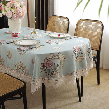 Fantasy european fabric tablecloth oval tablecloth home round tablecloth living room rectangular coffee table tablecloth nordic european flower green oval 110x160cm (size with lace)