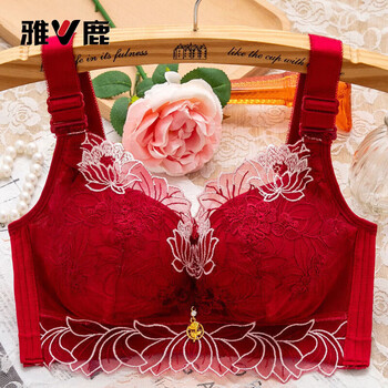 Yalu lace embroidery small breasts show big bra women's no wire push-up adjustable bra to close the side breasts thin large size bra rose red one size fits all 32/70 thin at the top and thick at the bottom (ab through cup)