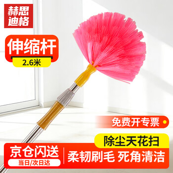 Hesdig jg-269 dust removal ceiling sweep retractable extension rod roof ceiling spider web ceiling broom long handle cleaning brush 2.6m stainless steel rod spherical sweep jingcang flash delivery