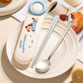 Treejack stainless steel chopsticks and spoon set portable tableware for children and students storage box for adult office workers to take away