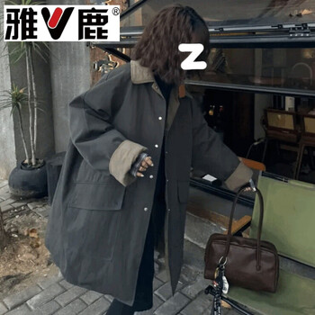 Yalu 2026 mid-length retro lapel double-sided wearable down jacket for women autumn and winter new large size fat mm loose jacket gray green l 105-122 catties