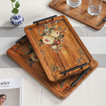 Shi jinduan dish tray solid wood tray chinese rectangular fruit plate acacia wood tray creative living room storage tray hotel large rectangular tray (43*30*1.5cm)