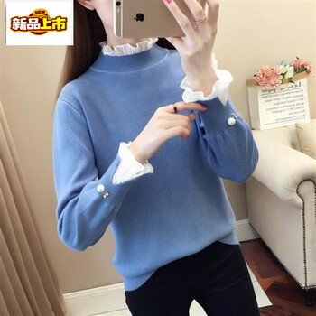 Early diameter plus velvet thickened lace half turtleneck sweater for women 2025 autumn and winter new top with bottoming shirt and western style knitted sweater blue s 85-95 catties