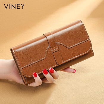 Viney cowhide wallet women's long large capacity multi-card slot multi-function clutch bag high-end light luxury leather wallet wallet coin purse brown