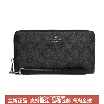 Coach ziparound19 classic old flower all-over zipper opening coated canvas and leather card holder wallet regular women's basic outfit (bag + dust bag)