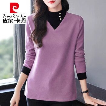 Pierre cardin double-sided german velvet half turtleneck bottoming shirt for women spring, autumn and winter new large long-sleeved t-shirt thickened warm top pink l recommended 100-120 pounds