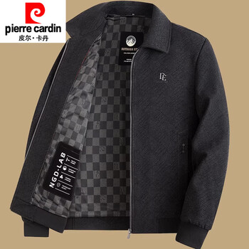 Pierre cardin daddy lapel jacket men's business casual spring and autumn middle-aged and elderly men's woolen jacket top lh-af38 black and gray lapel* style m 170 suitable for 90-105 pounds