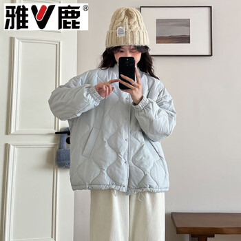 Yalu baseball collar down jacket women's short 2026 winter new style gourd pattern warm small lightweight white duck down jacket trendy sky blue