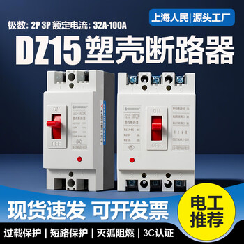 Plastic case circuit breaker dz15-32a40a63a100a three-phase air switch 2p3p 63a 3p