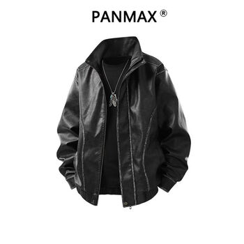 Panmax autumn and winter new men's fashion versatile solid color jackets trendy motorcycle style casual jackets black m recommended 105-130 catties