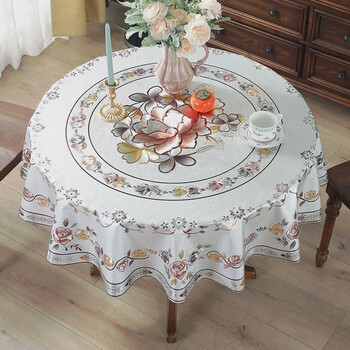 Yusenyi round tablecloth waterproof, oil-proof, anti-scalding, no-wash dinner tablecloth, round tea table cloth, table mat, small circle, poppy silver, waterproof, oil-proof, anti-scalding, no-wash, square tablecloth 180cm (for 1.3-1.5m square table)