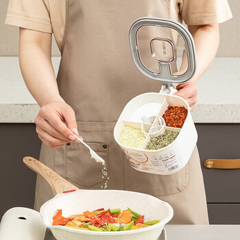 Home katei story japanese moisture-proof seasoning box 4 combination seasoning jars sealed salt jar home kitchen storage seasoning box four-compartment seasoning jar white (one)