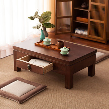 Shopkeeper, free shipping, japanese-style tatami coffee table, bay window table, new chinese-style kang table, solid wood zen small coffee table, floor, drawer low table, 50x40x30 walnut color, fully assembled