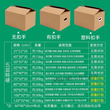 Bun peng large carton extra large extra hard moving carton thickened household wholesale packaging express logistics packaging storage and organization 5 pieces - plastic buckle five layers extra hard 50*40*40 small items moving