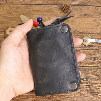 Men's genuine leather key bag large capacity vegetable tanned leather coin purse men's card holder first layer cowhide car key bag black