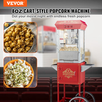 Vevor popcorn machine, simple to operate, tabletop popcorn machine, long-lasting heat preservation, fully automatic, car-style red 850w, 5 sets