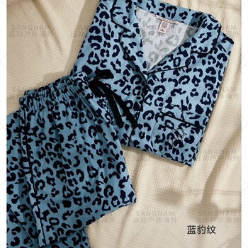 Victoria's secret light velvet pajama set leopard print loose breathable warm red stripe breathable blue leopard print s