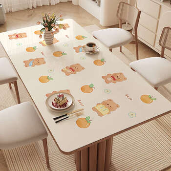 Yusenyi tablecloth waterproof and oil-proof no-wash dining table mat high-end coffee table tabletop protection mat orange bear biscuit 60x100cm