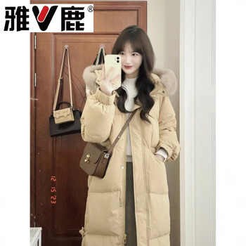 Yalu down jacket women's 2026 winter new mid-length thick loose hooded 90 white duck down jacket orange apricot yellow m orange apricot yellow s 110-130 jin