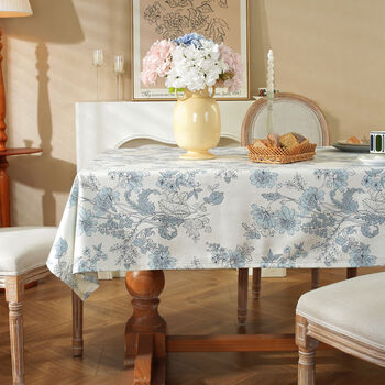 Yusenyi tpu tablecloth waterproof, oil-proof, anti-scalding, no-wash rectangular household american light luxury high-end coffee table tablecloth, light blue flowers, waterproof and oil-proof 130x190cm