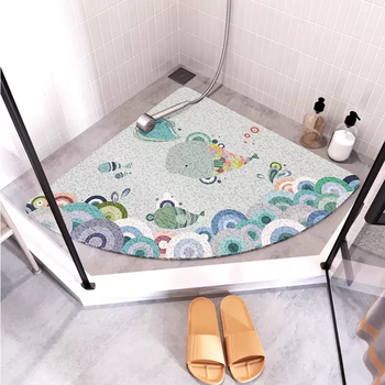 Yusenyi silk circle bathroom floor mat fan-shaped shower room hollow anti-fall foot mat bathroom door non-slip carpet momo fish silk circle bathroom mat fan-shaped 100x100cm