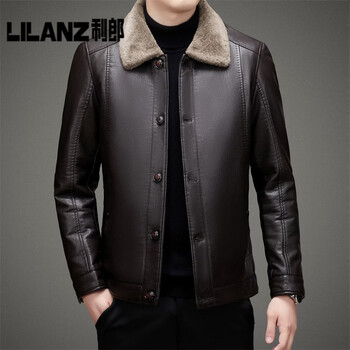 Lilanz winter men's simulated leather jacket plus velvet and thickened fur all-in-one middle-aged button leather jacket lapel fur collar coat brown plus velvet xl