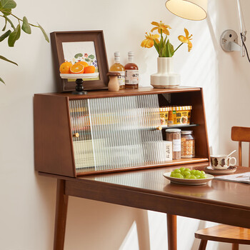 Xihao japanese sideboard solid wood desktop storage cabinet dining table storage rack kitchen cup coffee countertop table storage cabinet walnut color 60cm shipped fully assembled - dustproof cabinet door