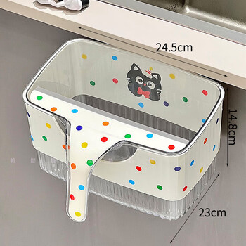 Patila kitchen trash can wall-mounted household with scraper kitchen table hotel cleaning tools cabinet door hanging paper basket wall-mounted trash can white polka dot cat