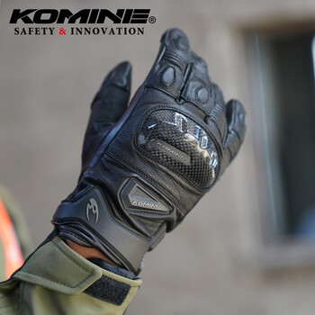 Komine safety&innovation autumn and winter plus velvet motorcycle carbon fiber high protection goatskin windproof and waterproof motorcycle rider gloves gk-851 black xl