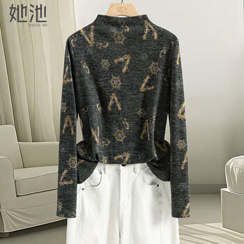 She pool half turtleneck slim inner bottoming shirt women's 2025 winter new style contrast color retro temperament top