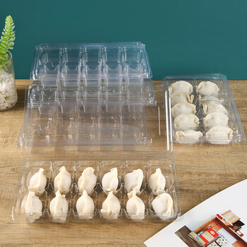 Pupan dumpling packaging box, disposable raw dumplings for freezing, special wontons for quick-frozen takeaway, food-grade transparent box compartments, pet high-transparent conjoined 10 compartments-300 sets, not resistant to high temperatures, default